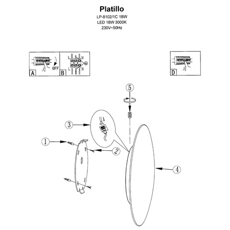 Platillo kinkiet średni złoty LP-8102/1C-12W GD