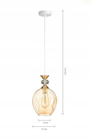 Lampa wisząca szklana amber GLAMOUR kryształ 1xE27