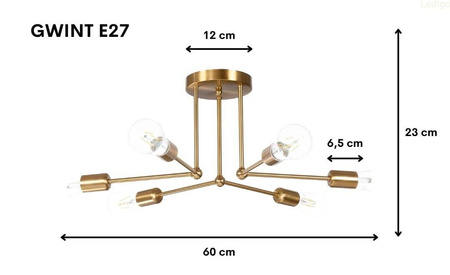 Lampa sufitowa żyrandol MULTI PATYCZAK gold 6xE27 PRO