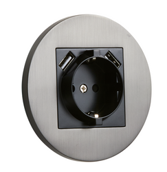 Gniazdo z bolcem + 2xUSB podtynkowe okrągłe metalowe TOGGLICA ROUND grafit szczotkowany