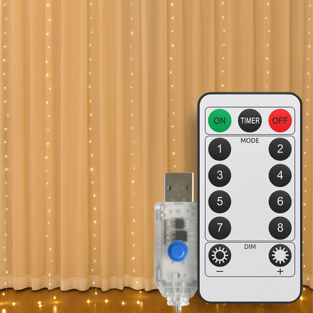 Kurtyna Okienna Girlanda Mery 300 LED USB Ciepła 3000K