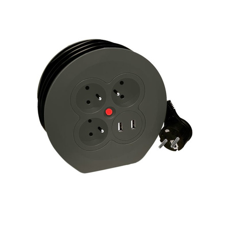 Przedłużacz bębnowy 3 gniazda sieciowe 2xUSB czarny 5m