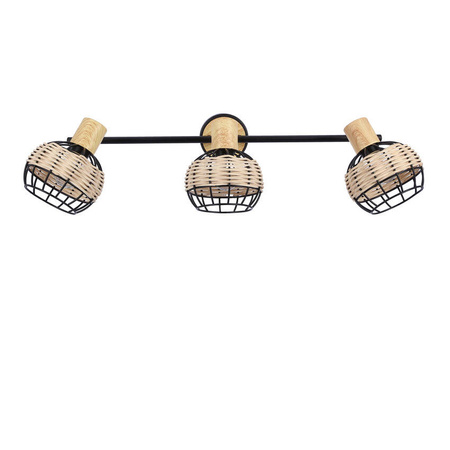 Tajga lampa sufitowa listwa czarny+drewniany 3x40w e14 klosz czarny+drewniany