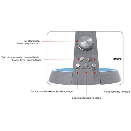 Wielofunkcyjna, ledowa lampka biurkowa K-BL1063 SREBRNY z serii BERKANE