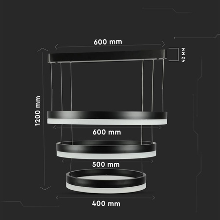 Oprawa Zwieszana LED V-TAC 82W Soft Light Chandelier Ściemnianie Czarny VT-82-3-B-N 3000K 4550lm 3 Lata Gwarancji