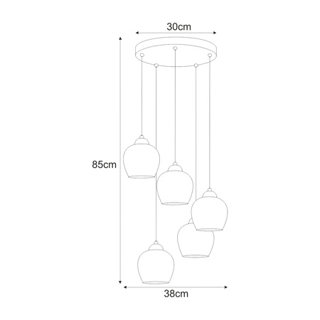 Stylowa lampa wisząca z pięcioma punktami światła K-5612 z serii NIRA