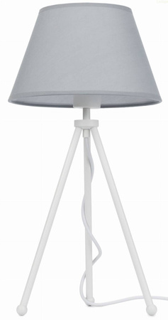 Lampa stołowa biała NEPTUN Mini z szarym abażurem Karo i włącznikiem