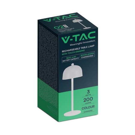 Lampka Biurkowa Nocna V-TAC 3W LED 30cm Ładowanie USB Ściemnianie Biała 