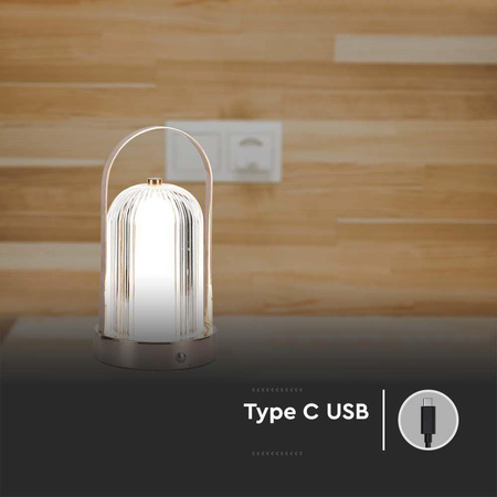 Lampka Biurkowa Nocna V-TAC 1W LED 22cm Ładowanie USB Ściemnianie Matowe Złoto 