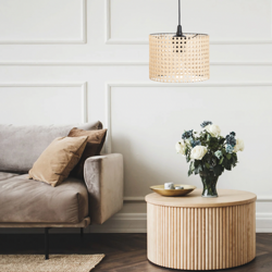 Lampa wisząca abażur rattanowy mały walec