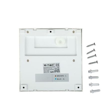 Oprawa Ścienna Elewacyjna 3W LED V-TAC Biała Kwadrat 230V IP65 VT-1172-W-N 4000K 300lm