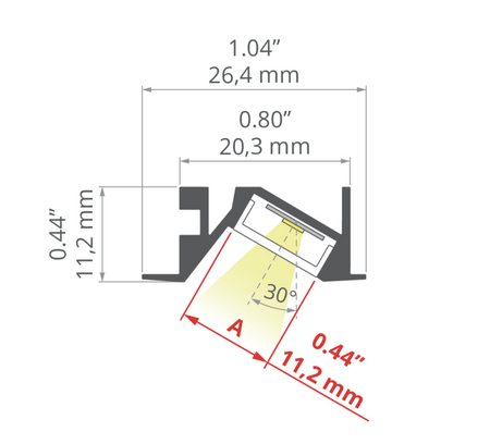 Profil wpuszczany kątowy meblowy Kluś MICRO-30DEG-K kąt świecenia 30 stopni surowy 3010mm