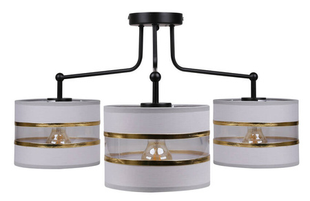 Lampa sufitowa czarny 3xE27 abażur biały + złoty Andy 33-00514
