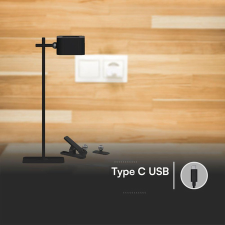 Lampka Biurkowa V-TAC 4w1 35cm Kinkiet Klips Latarka 3W LED CCT Czarna 