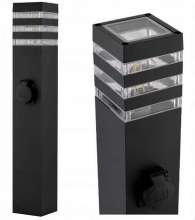 Lampa ogrodowa stojąca MALIBU 1xE27 czarny kwadrat 60cm z gniazdem