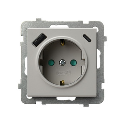 Ospel Sonata Kaszmir Gniazdo pojedyncze z uziemieniem schuko z przesłonami torów prądowych, z ładowarką USB A+C GP-1RSPUSBAC/m/82