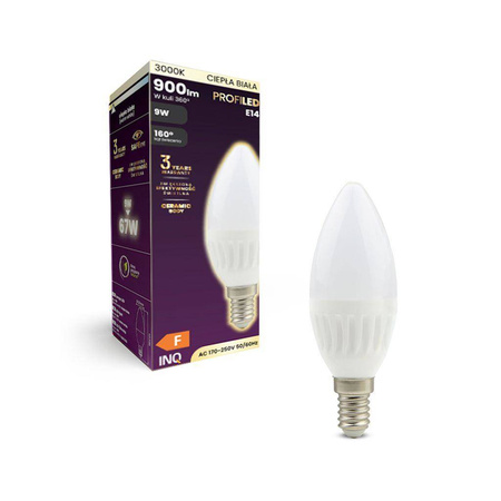 Lampa   C37 E14 LED PROFI 9W świeczka 900lm 3000K ceramika INQ