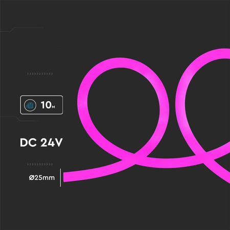 Neon Flex V-TAC 24V 10mb 12W/m VT-551 Kolor Różowy