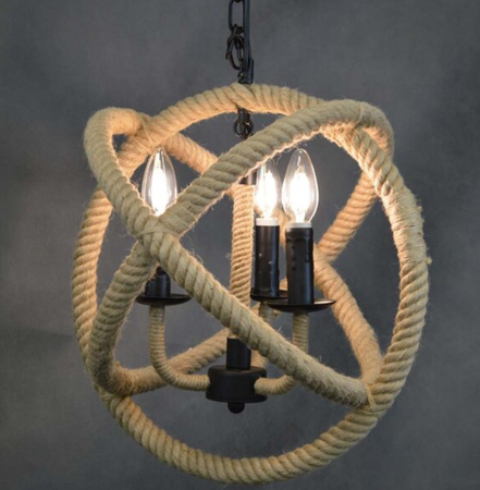 Lampa wisząca 3xE14 metal z liną jutową Boho Globe