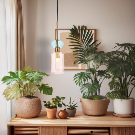 Szklana lampa wisząca MOLLY PINK 1xE14