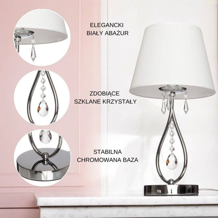Lampka nocna stołowa lampa z abażurem chromowana Wenecja E14