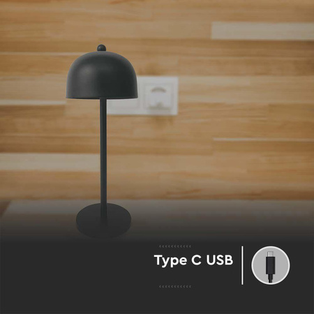 Lampka Biurkowa Nocna V-TAC 3W LED 30cm Ładowanie USB Ściemnianie Czarna 