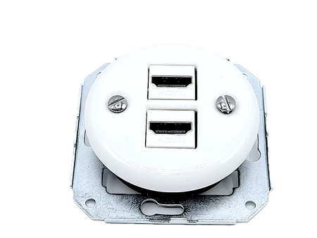 Gniazdo ceramiczne podtynkowe 2 x HDMI białe retro bez ramki