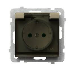 Gniazdo bryzgoszczelne z uziemieniem schuko IP-44 z przesłonami torów prądowych wieczko przezroczyste Ospel Szampański Złoty