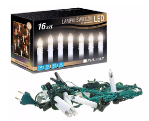 Lampki choinkowe Świeczki LED wewnętrzne 16 LED 7,5mb IP20 białe ciepłe
