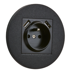 Gniazdo z bolcem podtynkowe okrągłe metalowe + 2xUSB TOGGLICA ROUND czarny mat