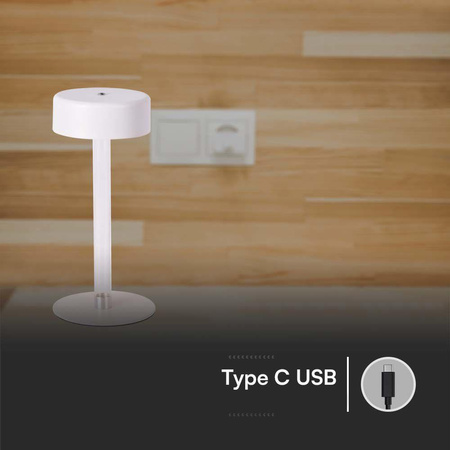 Lampka Biurkowa Nocna V-TAC 3W LED 23cm Ładowanie USB CCT Ściemnianie Biała 