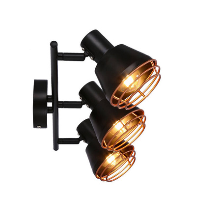 Lampa ścienna/sufitowa czarna klosz miedziany 3xE14 40W Neria 