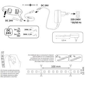 Zestaw: taśma LED 24V 5m RGB+4000K IP20 pilot, zasilacz, sterownik