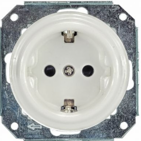 Gniazdo ceramiczne podtynkowe z uziemieniem Schuko białe retro