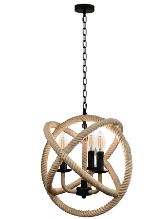 Lampa wisząca 3xE14 metal z liną jutową Boho Globe