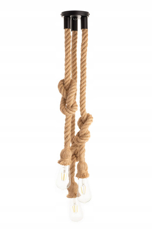 Lampa wisząca jutowa czarna sznur konopny 3 oprawy