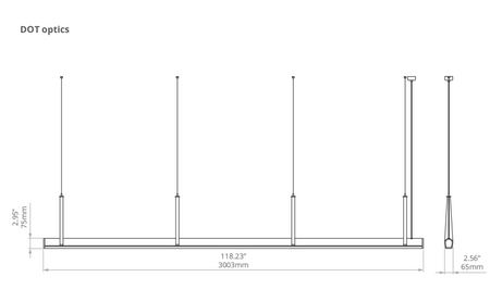 Kluś Lampa wisząca LED Tulip TU BEAM ZW L=3003mm, DOT, 36W, 3000K, DALI, SREBRNY