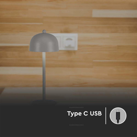 Lampka Biurkowa Nocna V-TAC 3W LED 30cm Ładowanie USB Ściemnianie Szara 