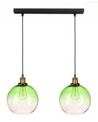 Lampa wisząca na listwie potrójna KULA szklana zielona 2xE27