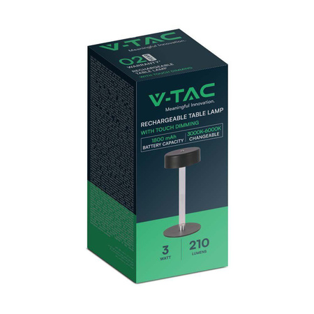 Lampka Biurkowa Nocna V-TAC 3W LED 23cm Ładowanie USB CCT Ściemnianie Czarna V