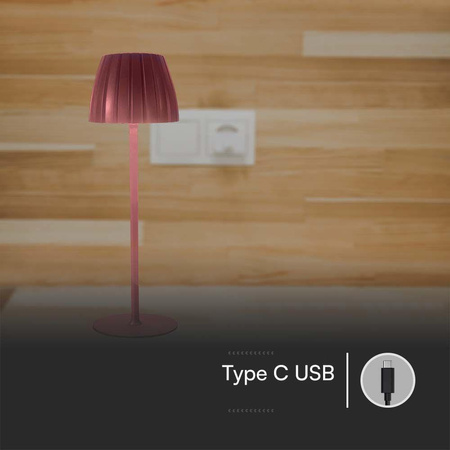 Lampka Biurkowa Nocna V-TAC 2,7W LED 34cm Ładowanie USB Ściemnianie Brąz 