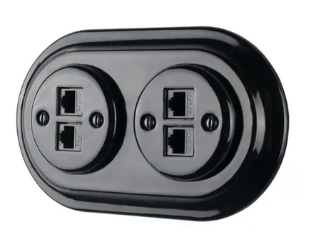 Gniazdo ceramiczne komputerowe LAN 2xRJ45 podtynkowe czarne 5 kat