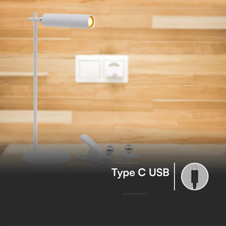 Lampka Biurkowa V-TAC 4w1 37cm Kinkiet Klips Latarka 3W LED Biała 