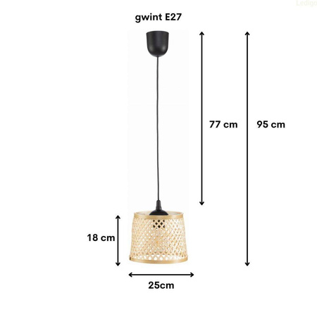 Lampa wisząca BOHO bambusowa walec TH2B 25cm