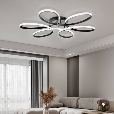  Lampa sufitowa Okręgi 100W LED Sterowana pilotem Czarna