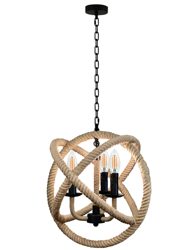 Lampa wisząca 3xE14 metal z liną jutową Boho Globe