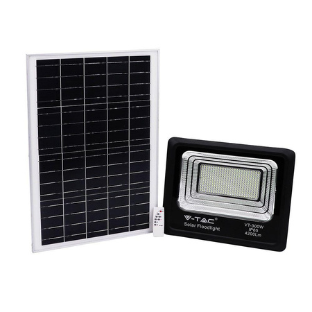 Projektor LED Solarny V-TAC 50W Czarny IP65, Pilot, Timer VT-300W 6000K 4200lm