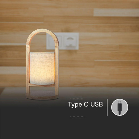 Lampka Biurkowa Nocna V-TAC 1,5W LED Ładowanie Ściemnianie Drewno 