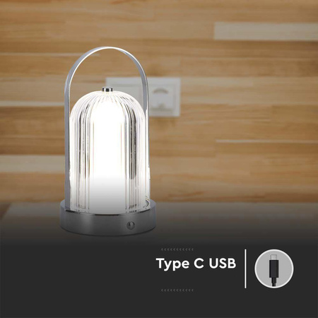 Lampka Biurkowa Nocna V-TAC 1W LED 22cm Ładowanie USB Ściemnianie Chrom 