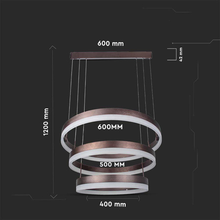 Oprawa Zwieszana LED V-TAC 82W Soft Light Chandelier Ściemnianie Kawowy VT-82-3D 3000K 4550lm 